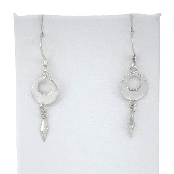 Dangling Circle Spike Earrings | Vintage Sterling Silver 925 - Picture 2 of 6